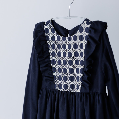 入学式】刺繍切替 ネイビー フリルワンピース 100 110 120 130