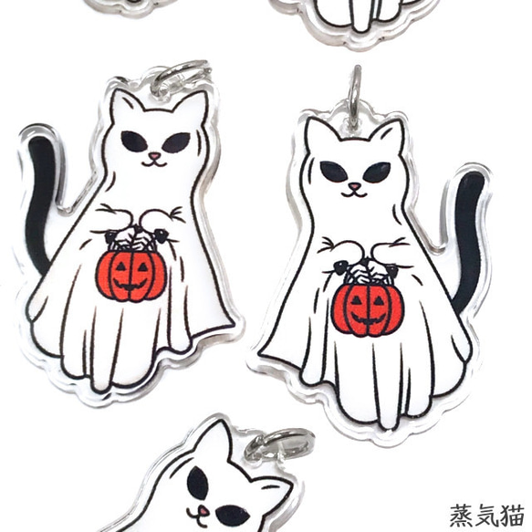 ハロウィン猫お化けAチャーム 2個【猫かぼちゃピアス イヤリング ハンドメイド用アクセサリーパーツ素材 蒸気猫】 3枚目の画像