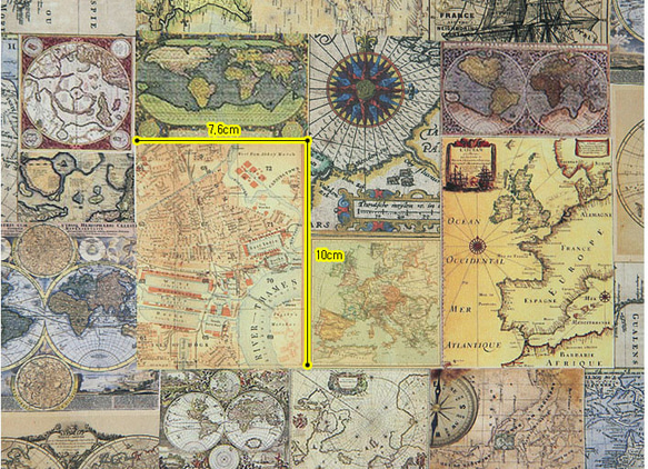 ヴィンテージ コラージュ デザイン マップ 地図柄 コットン生地 45㎝単位カット Vintage Map 3枚目の画像
