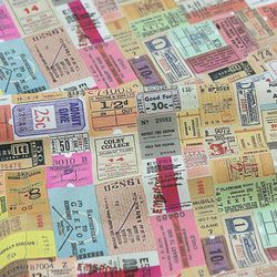 ヴィンテージ コラージュ デザイン レトロチケット柄 コットン生地 45㎝単位カット Retro Ticket 1枚目の画像