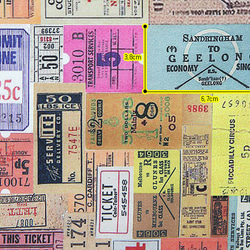 ヴィンテージ コラージュ デザイン レトロチケット柄 コットン生地 45㎝単位カット Retro Ticket 3枚目の画像