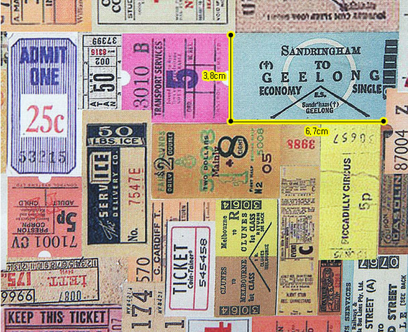 ヴィンテージ コラージュ デザイン レトロチケット柄 コットン生地 45㎝単位カット Retro Ticket 3枚目の画像