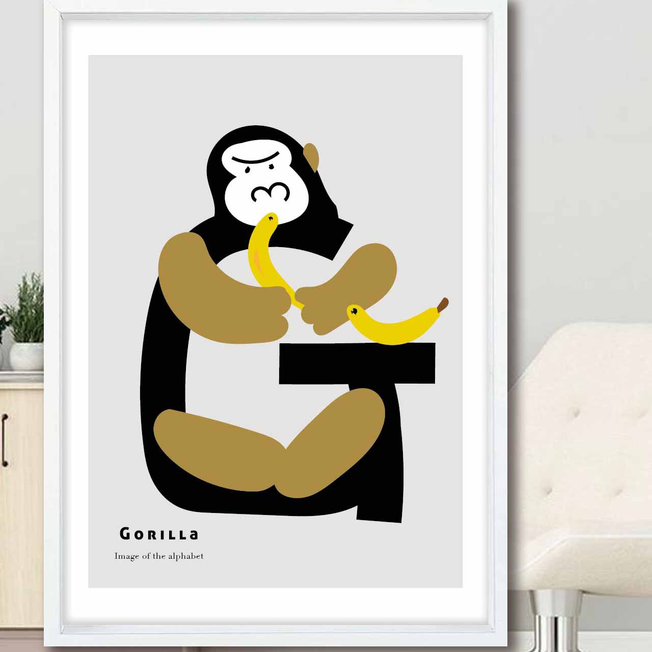 アルファベットG  ゴリラ　イラスト　ポスター　A4 A3 A2 A1　アートポスター　アート/sei検索　1593