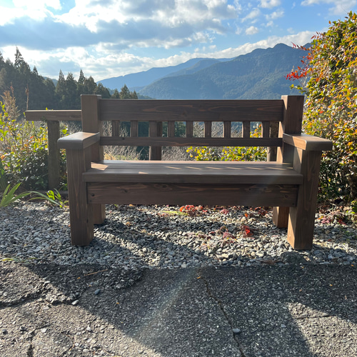 国産杉】どっしり木製背もたれ付きガーデンベンチ 椅子（チェアー