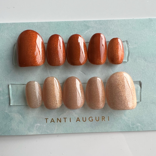 【セレクトデザイン】ブラウンマグ×ラメ ネイルチップ 秋マグ オレンジブラウン マグネット ネイルチップ ネイルチップ（つけ