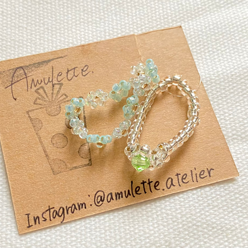 宝石風ビーズリングセット~green×clear~ 指輪・リング Seika 宝石風ビーズリングセット~green×clear~ 指輪・リング Seika