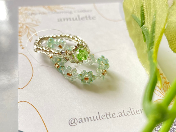 宝石風ビーズリングセット~green×clear~ 指輪・リング Seika 宝石風ビーズリングセット~green×clear~ 指輪・リング Seika