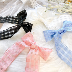 チェックオーガンジーリボン《単位1ヤード》 ブラック ホワイト ピンク