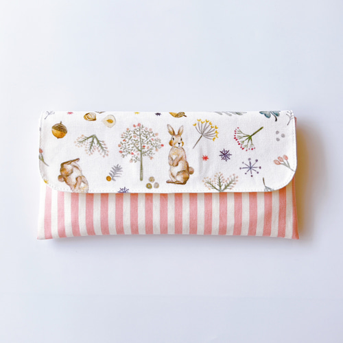 北欧うさぎの森／ピンクストライプ 》カトラリー袋 横入れ 封筒型