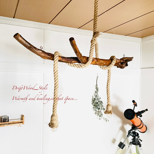 流木インテリア Y字を描くコブつきの天然流木のシーリングライト