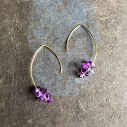 新作❤️秋色 14kgf Amethyst Marquis Hoop Pierced Earrings Gift Box 1枚目の画像