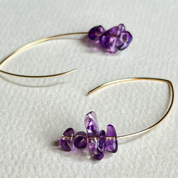 新作❤️秋色 14kgf Amethyst Marquis Hoop Pierced Earrings Gift Box 3枚目の画像