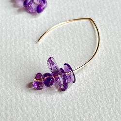 新作❤️秋色 14kgf Amethyst Marquis Hoop Pierced Earrings Gift Box 4枚目の画像