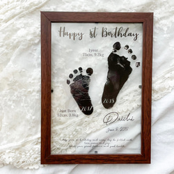 【1歳誕生日】手形足形　クリアポスター　バースデー【A5】 1枚目の画像