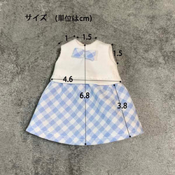 NEW★14cm人形の服★ブラウスとスカート風ワンピース★白・ブルーチェック★丁寧に仕立てました★送料無料 4枚目の画像