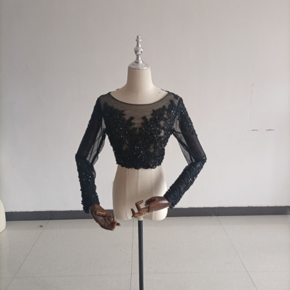 ブラック背中開き 長袖 ウエディングドレス用ボレロ トップス 上品  