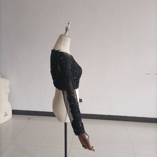 ブラック背中開き 長袖 ウエディングドレス用ボレロ トップス 上品  