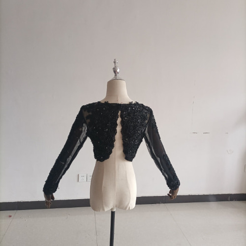 ブラック背中開き 長袖 ウエディングドレス用ボレロ トップス 上品  
