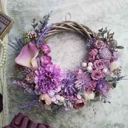 ＜color lilas＞＊ハーフリース＊三日月リース＊フラワーリース＊秋＊プリザーブドフラワー＊お花＊ギフト＊結婚祝い 8枚目の画像