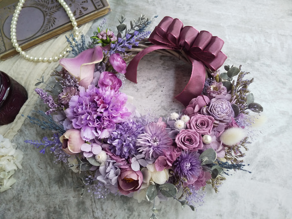 ＜color lilas＞＊ハーフリース＊三日月リース＊フラワーリース＊秋＊プリザーブドフラワー＊お花＊ギフト＊結婚祝い 6枚目の画像