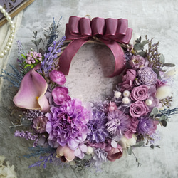 ＜color lilas＞＊ハーフリース＊三日月リース＊フラワーリース＊秋＊プリザーブドフラワー＊お花＊ギフト＊結婚祝い 1枚目の画像