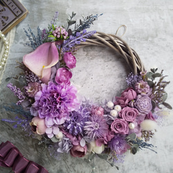 ＜color lilas＞＊ハーフリース＊三日月リース＊フラワーリース＊秋＊プリザーブドフラワー＊お花＊ギフト＊結婚祝い 2枚目の画像