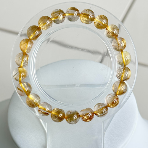 ゴールドタイチンルチルクォーツ[QNWQ]ブレスレット 8mm 高品質