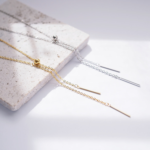 最高級鍍金 スクエアスティックのラリエット Y字 ネックレス ゴールド