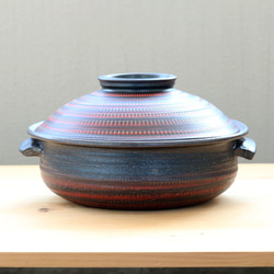 小石原焼 土鍋 Sサイズ 黒/赤 サイズ 6号 一人用 1人から2人用 マルワ窯 陶器 1枚目の画像