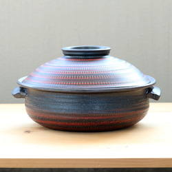 陶器製土鍋 中型未使用 小石原焼 土鍋 Sサイズ 黒/赤 サイズ 6号 一人用 1人から2人用