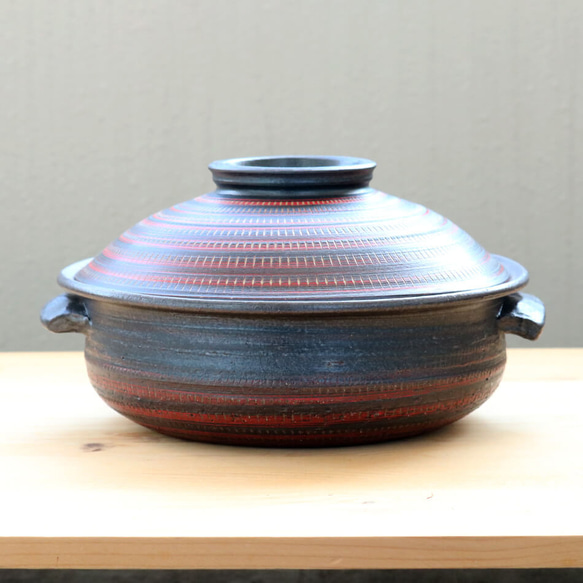 小石原焼 土鍋 Sサイズ 黒/赤 サイズ 6号 一人用 1人から2人用 マルワ窯 陶器 1枚目の画像