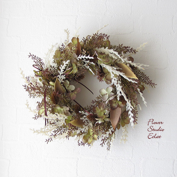 パンパスグラスリース 数量限定】ふわふわパンパスとバイカラーリーフのリース