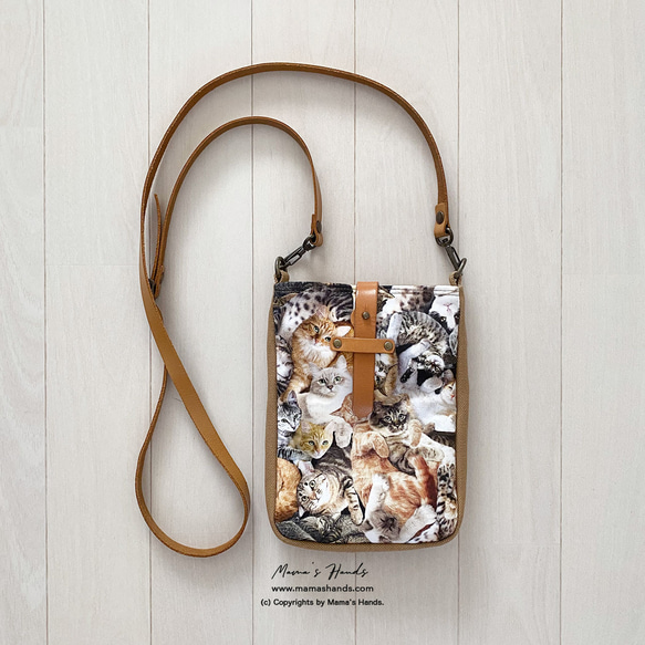 時尚可愛的貓咪圖案貓斜背包真皮智慧型手機保護套手拿包 第6張的照片
