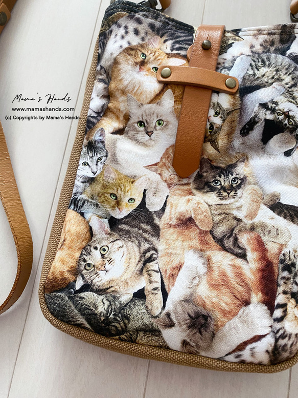時尚可愛的貓咪圖案貓斜背包真皮智慧型手機保護套手拿包 第8張的照片