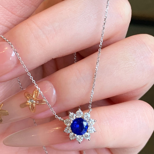 天然ダイヤモンド付きサファイアネックレスk18 ネックレス・ペンダント