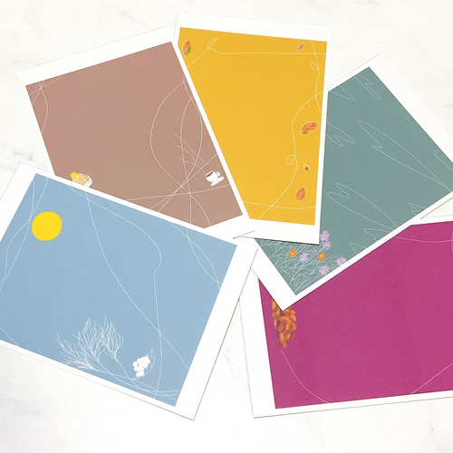 シンプル秋 5枚セット ポストカード はがき イラスト ポスト