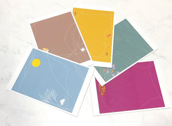 シンプル秋 5枚セット ポストカード はがき イラスト ポスト