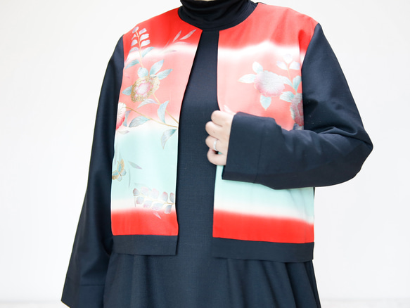 KIMONO CREW NECK JACKET  -ヴィンテージ着物を使ったクルーネックジャケット １点物です！ 2枚目の画像