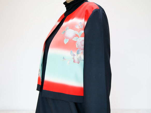 KIMONO CREW NECK JACKET  -ヴィンテージ着物を使ったクルーネックジャケット １点物です！ 4枚目の画像