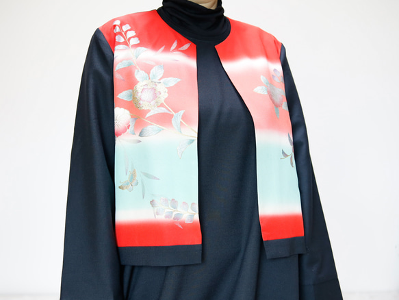 KIMONO CREW NECK JACKET  -ヴィンテージ着物を使ったクルーネックジャケット １点物です！ 1枚目の画像