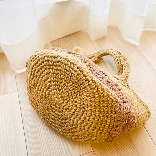 麻紐バッグ かごバッグ ニットバッグ ラテモール ブラウン♡ファー