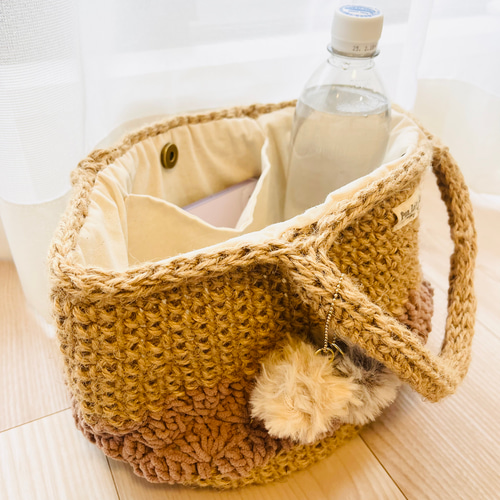 麻紐バッグ かごバッグ ニットバッグ ラテモール ブラウン♡ファー