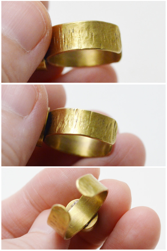 簡單系列-鑽切黑碧璽‧硫化鍛敲黃銅開放戒圍戒指 第7張的照片