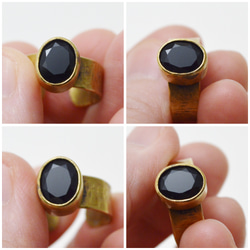 簡單系列-鑽切黑碧璽‧硫化鍛敲黃銅開放戒圍戒指 第5張的照片