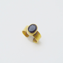簡單系列-鑽切黑碧璽‧硫化鍛敲黃銅開放戒圍戒指 第1張的照片