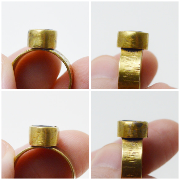 簡單系列-鑽切黑碧璽‧硫化鍛敲黃銅開放戒圍戒指 第6張的照片