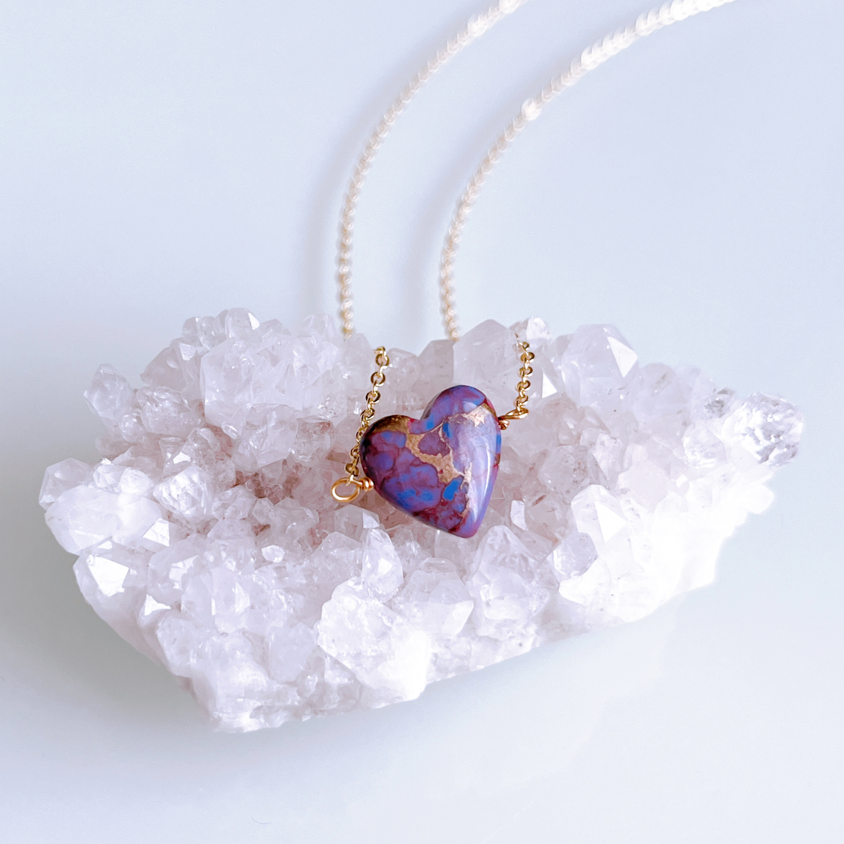 【メルマガ特集掲載】パープルコッパーターコイズ 大人 ハート ネックレス 14kgf 金属アレルギー 誕生日 プレゼント