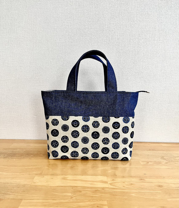 ファスナー付き横長トートバッグ/和柄が個性的/年齢を問わずどなたでも