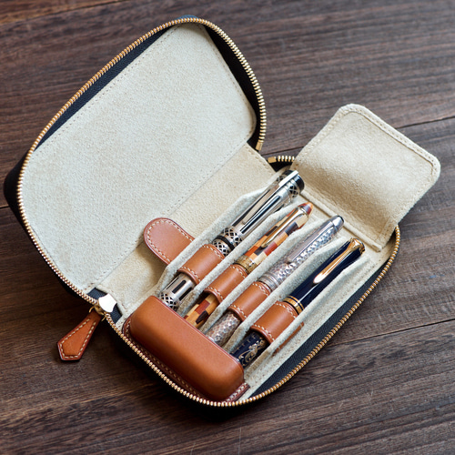 ラウンドファスナー万年筆ケース 仕切りタイプ 4本用 カラー