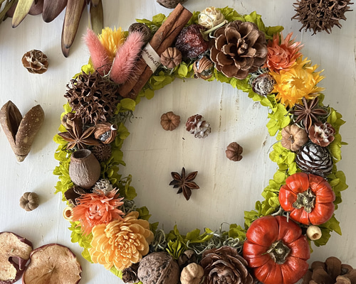 ハロウィンリース(*´∀｀*) 木の実リース　ドライフラワー　秋リース ハロウィンリース(*´∀｀*) 木の実リース ドライフラワー 秋リース